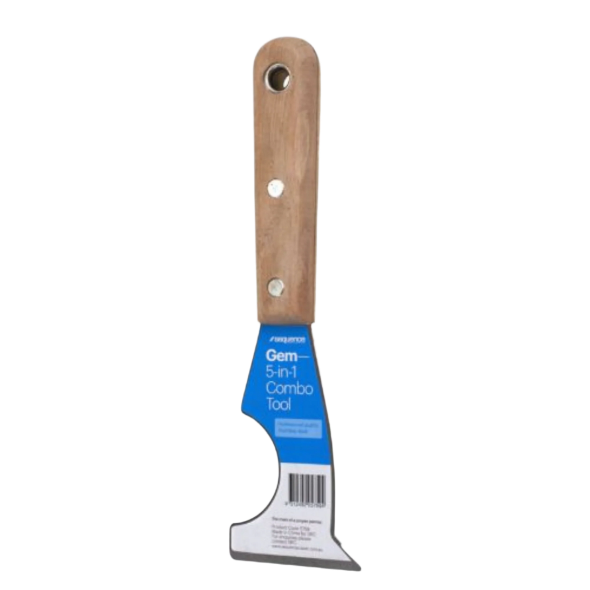 5-in-1 stainless combo tool with hardwood handle, rustproof blade for scraping sealant, spreading adhesive, caulking prep.
