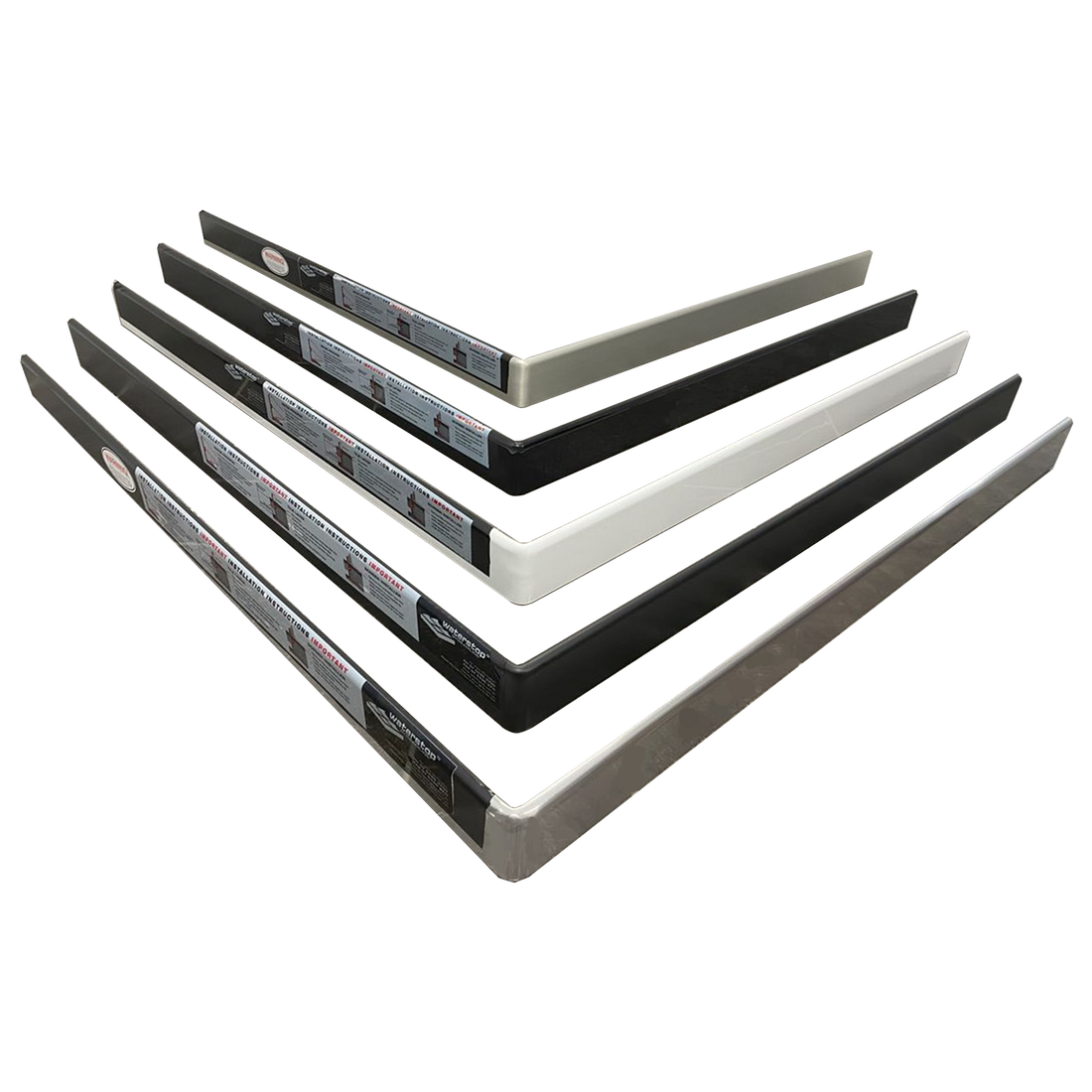 Stack of sleek metal picture frames in white, silver, gray & black finishes, ideal for posters & photos.