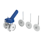 Blue 640-4 backer rod installer: epoxy handle, 4 white wheels for precise foam insertion in pavement joints before sealant...
