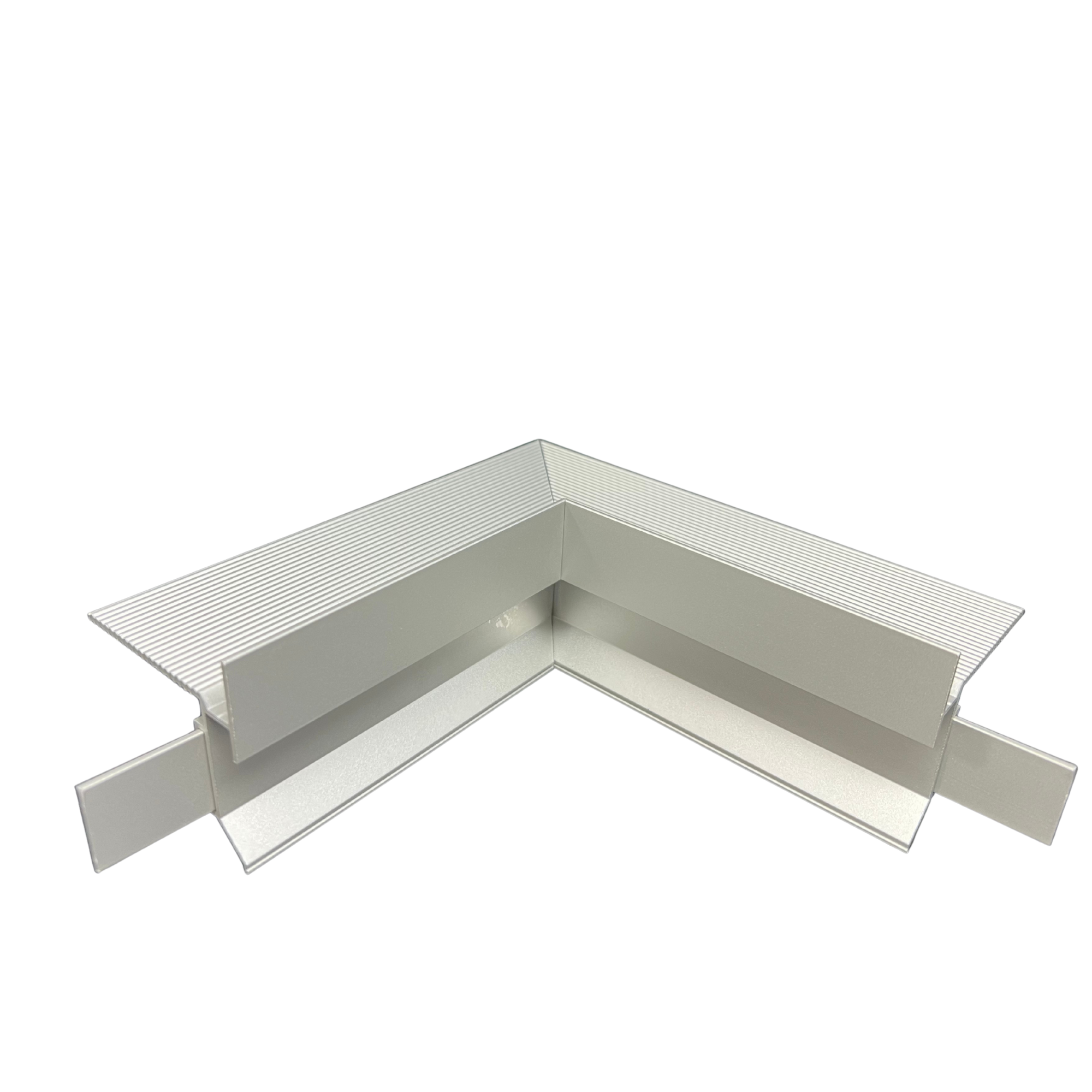 White ribbed PVC L-shaped corner flashing for roofing, 90-degree angle with fluted edges for secure fit.