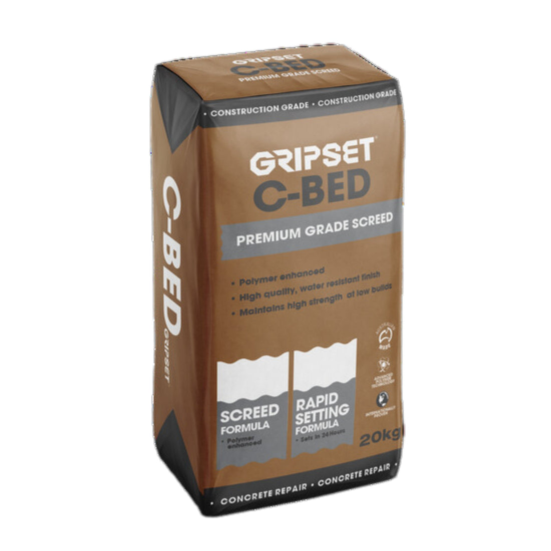 Gripset C-Bed 20kg bag, polymer-modified screed for bonded/unbonded tiling over waterproofing membranes, trafficable in 24...