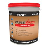 Gripset Xpress Primer H2O Plus red-lid pail: water-based primer seals damp surfaces, prevents waterproofing membrane blist...