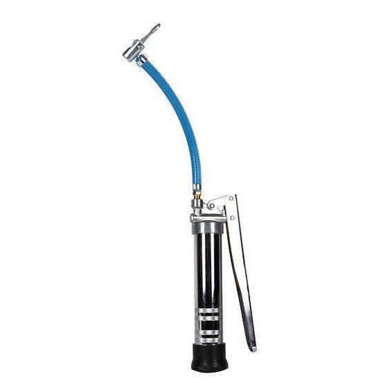 Robust black injection gun with silver trigger, blue hose for precise epoxy/polyurethane crack repair in concrete.
