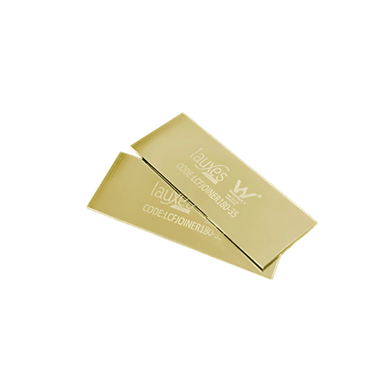 Lauxes 180° anodised aluminium grate joiners pair, Matte Gold, for rustproof seamless extension of linear drainage channels.