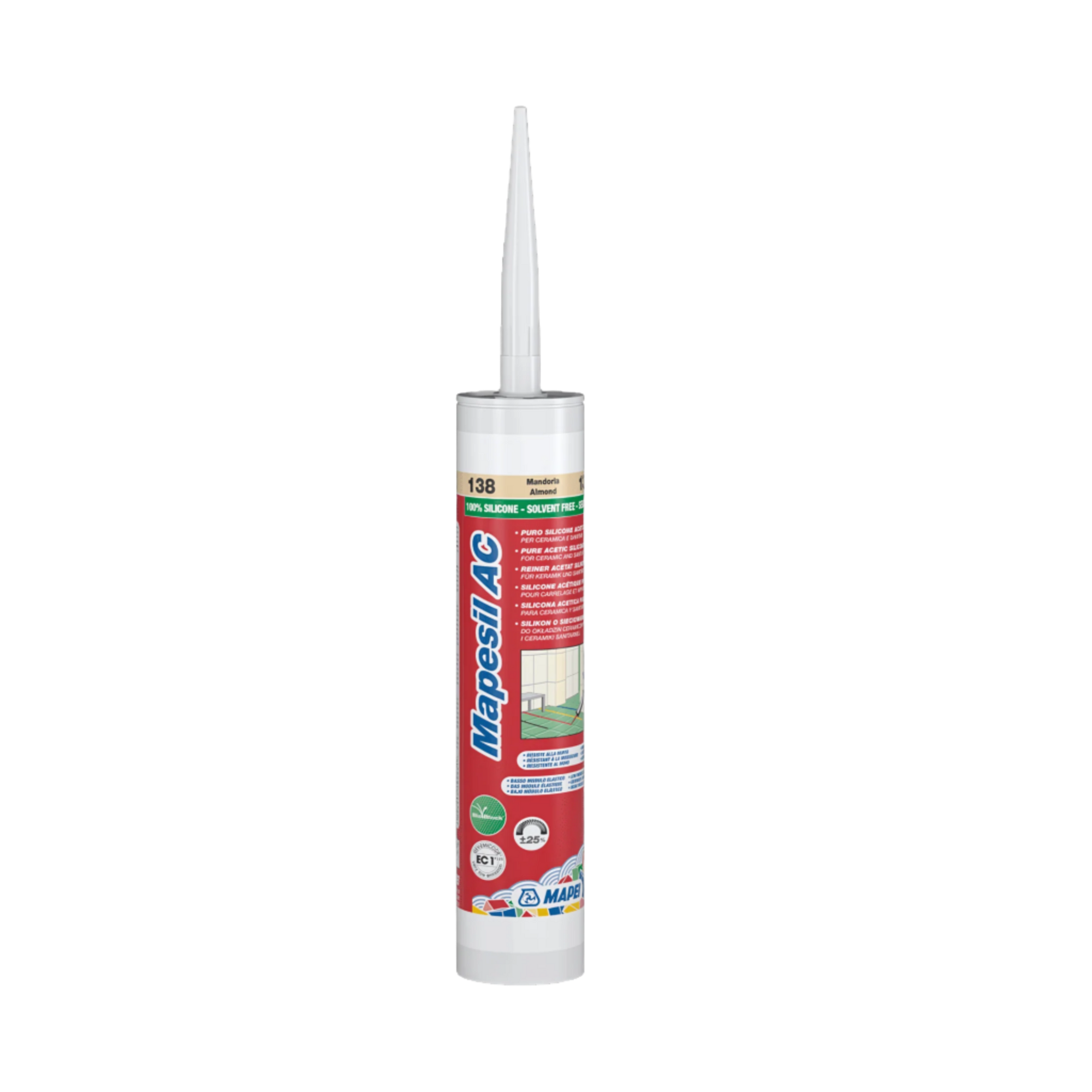 Mapesil AC acetic silicone sealant 310ml cartridge for elastic, waterproof joint sealing on glass, ceramics, aluminium.