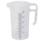 Sturdy transparent 500ml measuring jug with clear ml markings for precise prep of sealants, additives on site.