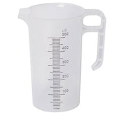 Sturdy transparent 500ml measuring jug with clear ml markings for precise prep of sealants, additives on site.