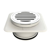 100mm raised chrome square floor waste with Megaflex™ flange for watertight seal to waterproofing membrane in showers