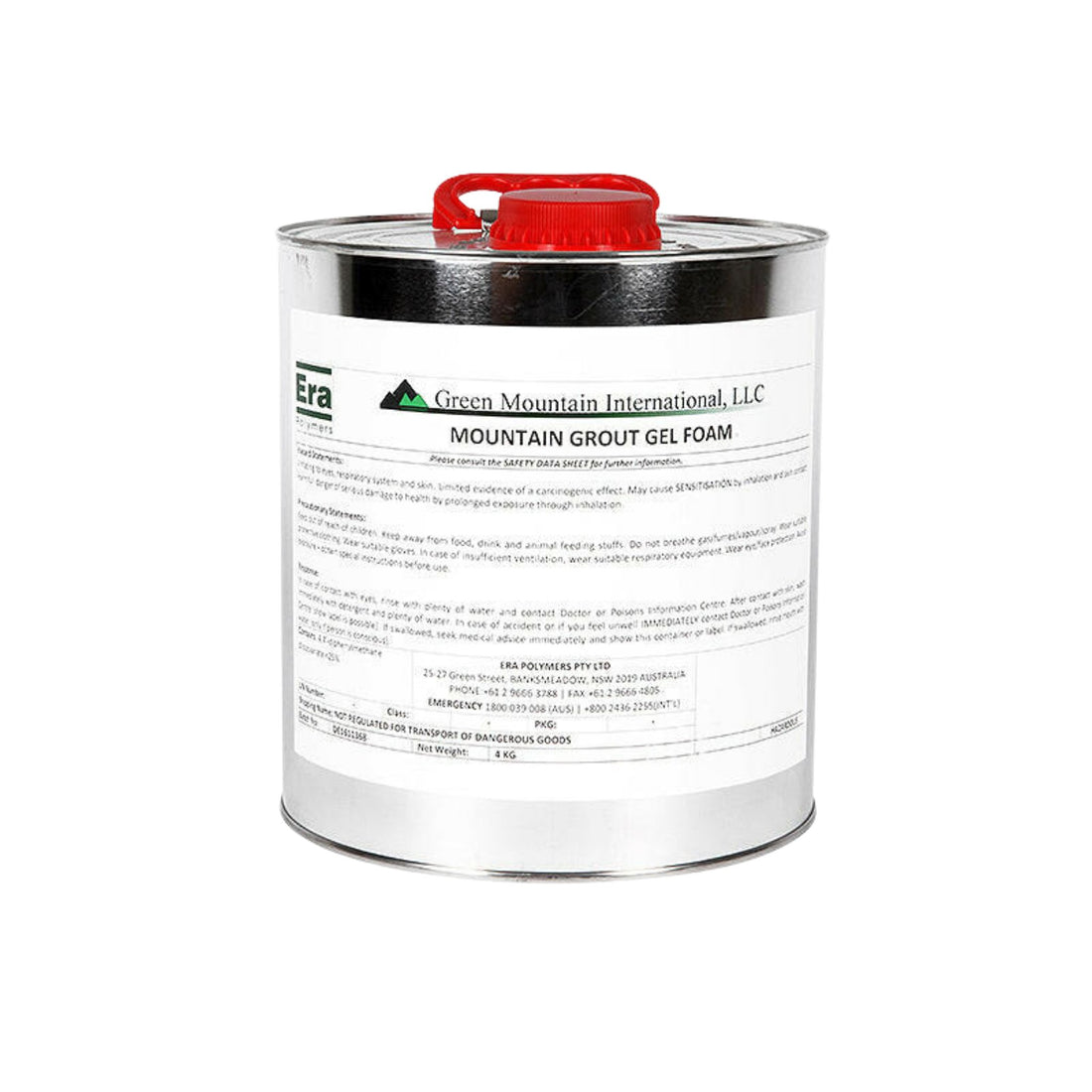 Mountain Grout Gel Foam 5-gal pail: hydrophilic PU resin for crack injection, expands 25x to form watertight barrier seali...