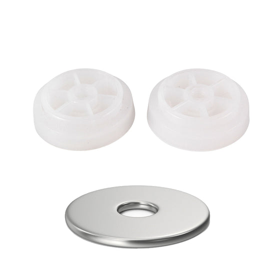 Two white plastic spoked plungers & stainless steel disc: Adheseal kit for efficient bulk sealant loading in Type 3/5 saus...
