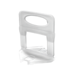 Panther 1.5mm base levelling clips (white plastic, oval grip, wedge base) align 3-12mm tiles over adhesive, prevent lippage.