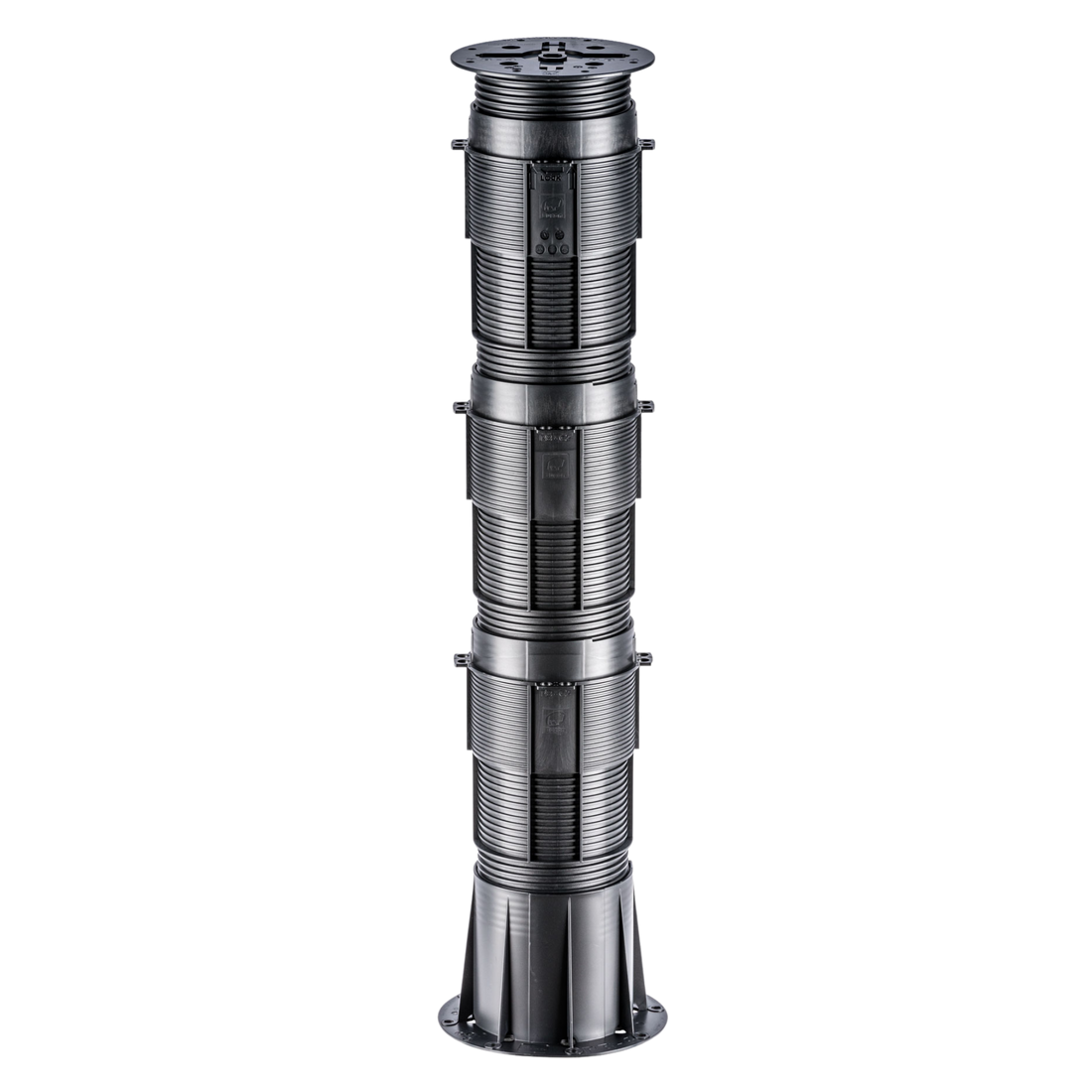 Heavy-duty ribbed stainless steel column with multi-section flanges and mounting base, industrial support post
