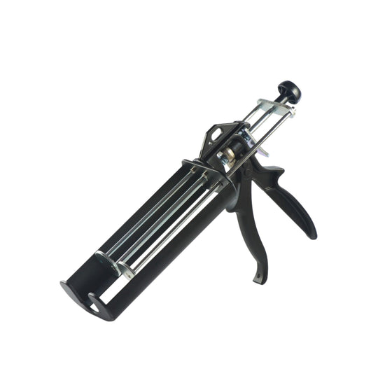 Hand-operated twin cartridge caulking gun (2x200ml) with steel rod for precise dispensing of two-part adhesives and sealants.