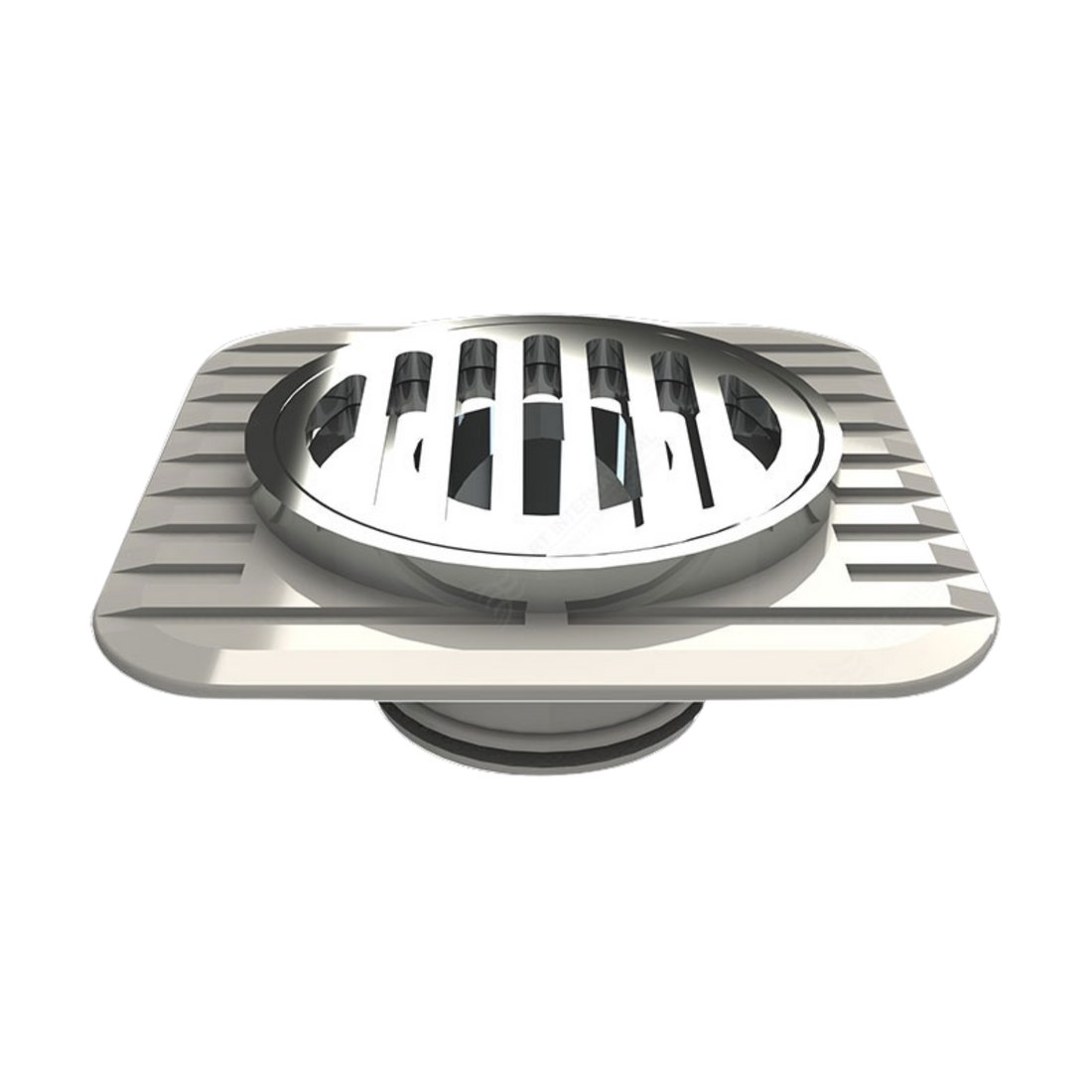 Stainless steel square shower drain grate with slotted circular center, modern chrome finish for bathrooms
