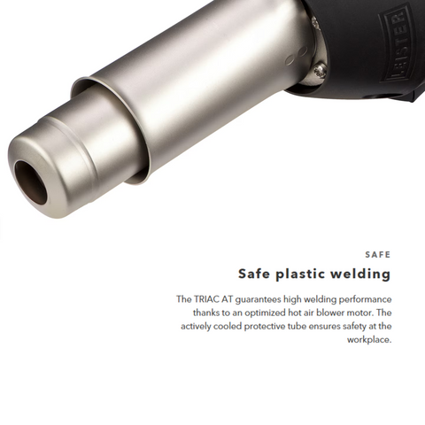 TRIAC AT safe plastic welding hot air gun with optimized motor & actively cooled tube for workplace safety.