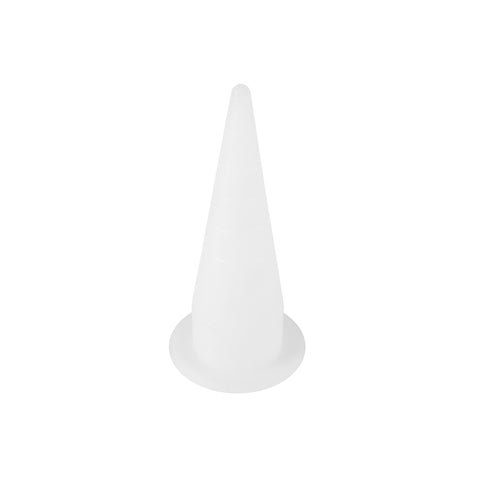White 38mm conical sausage gun nozzle for precise dispensing of sealants and adhesives in joints.