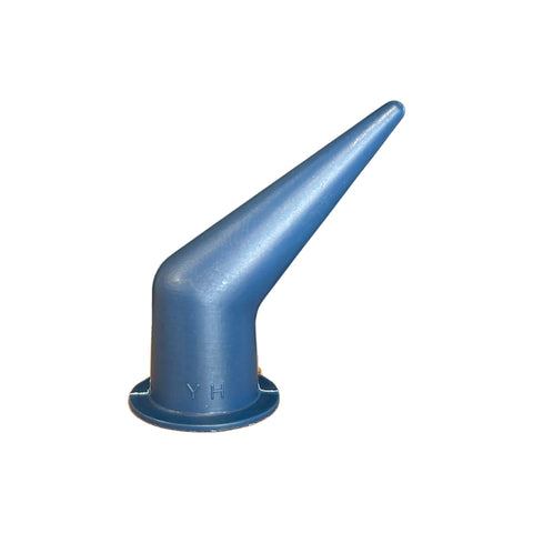 Blue 45° angled 38mm sausage gun nozzle for precision joint sealing in overhead gaps and tight access areas.