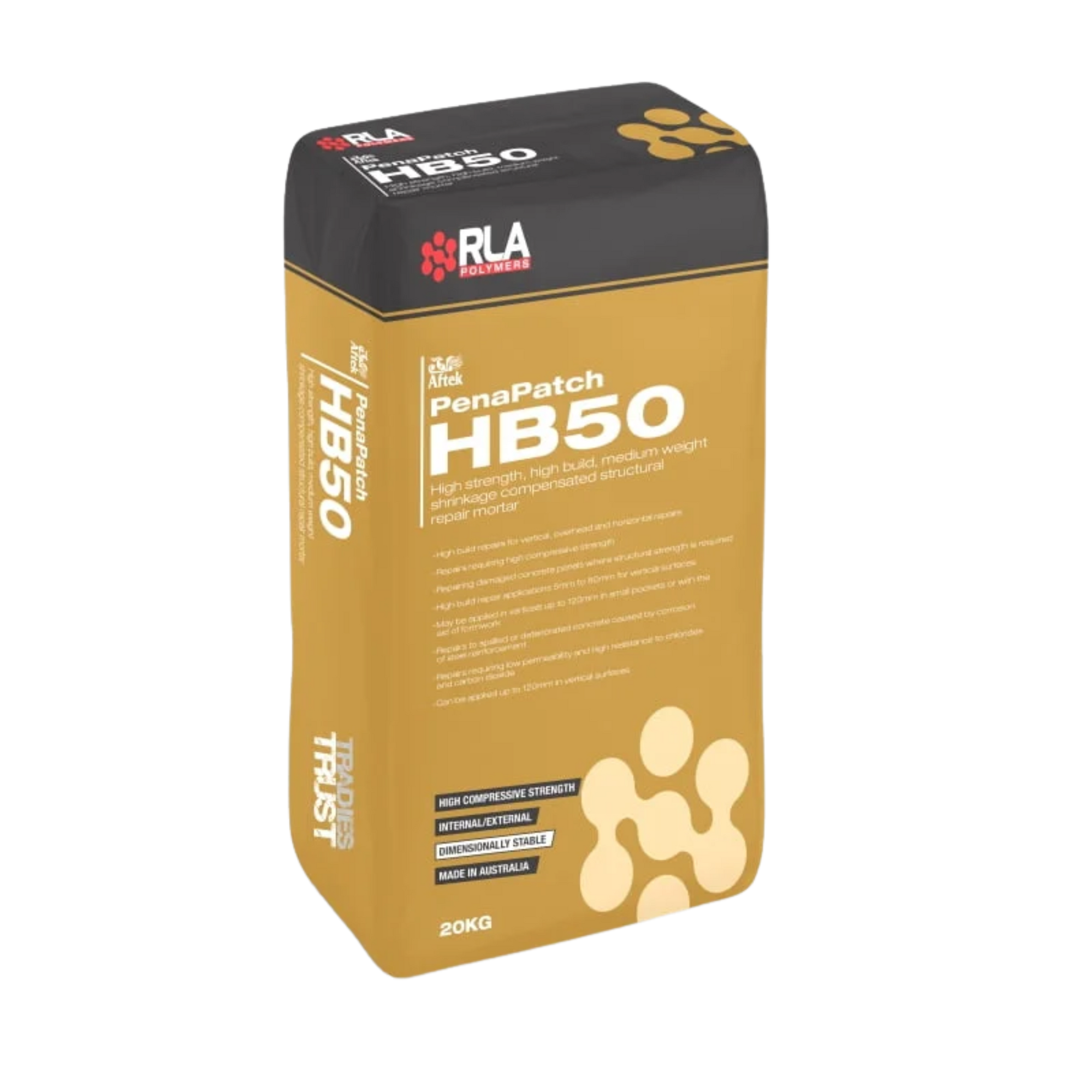 RLA Penapatch HBSO HB50 20kg high build mortar bag, high compression strength, made in Australia