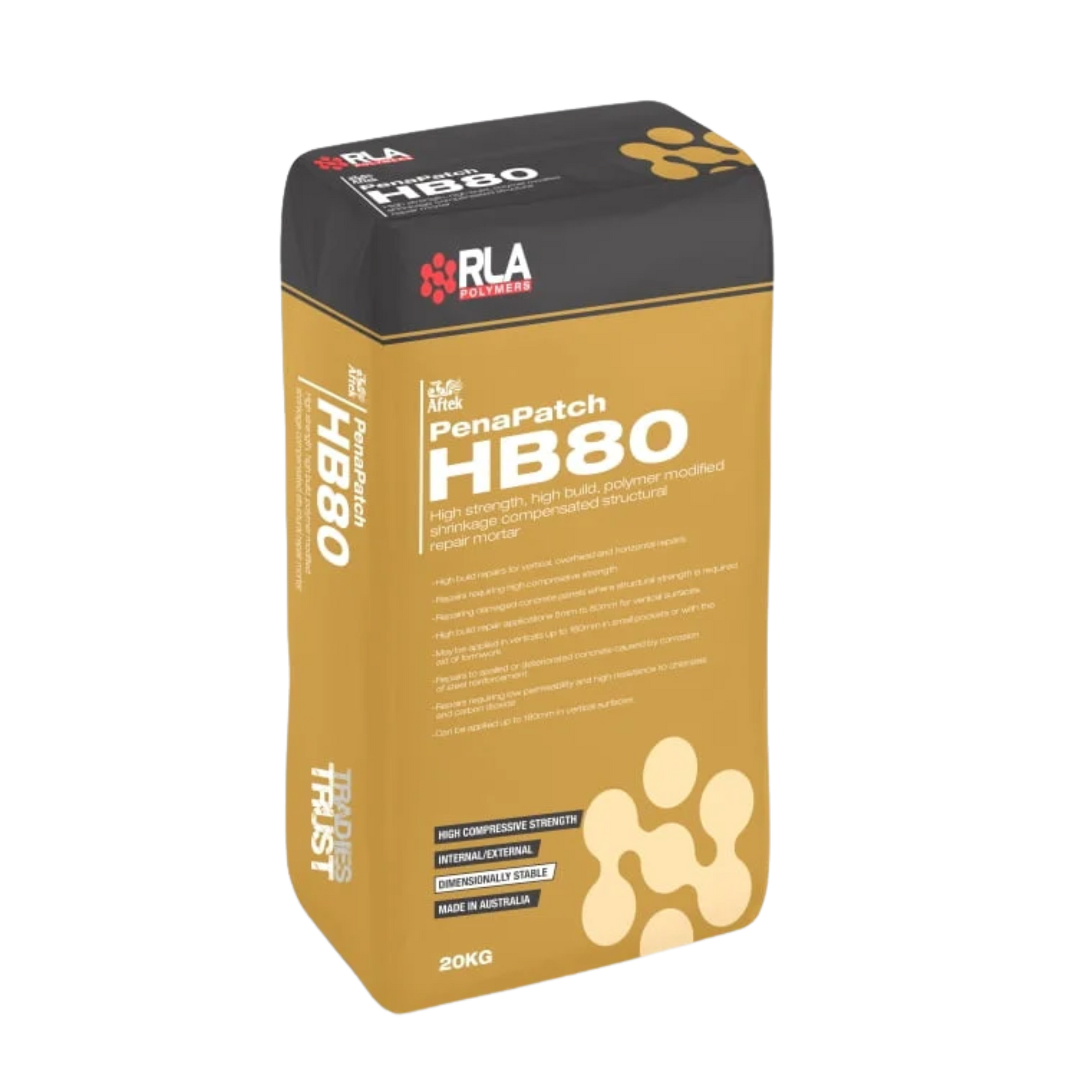 RLA Penapatch HB80 20kg high build polymer modified patch mortar bag, made in Australia