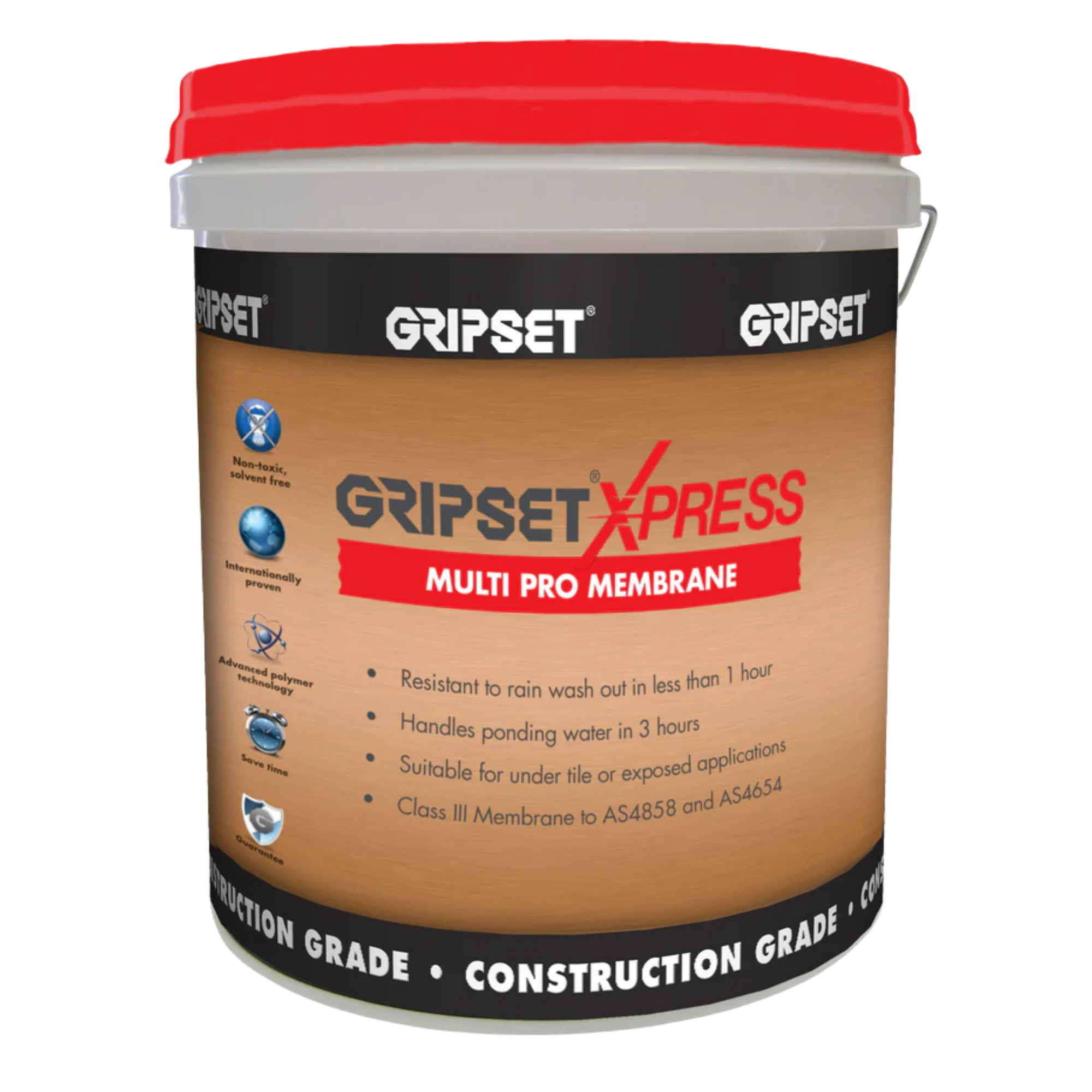 GripSet Express Multi Pro Membrane 15L bucket - construction grade waterproofing, rain resistant <1hr, ponding water <3hrs...