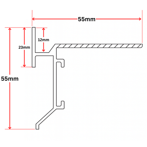 Anodized aluminum balcony drip angle (12mm lip, 55x23mm) directs runoff from fascias, protects tiling waterproofing substr...