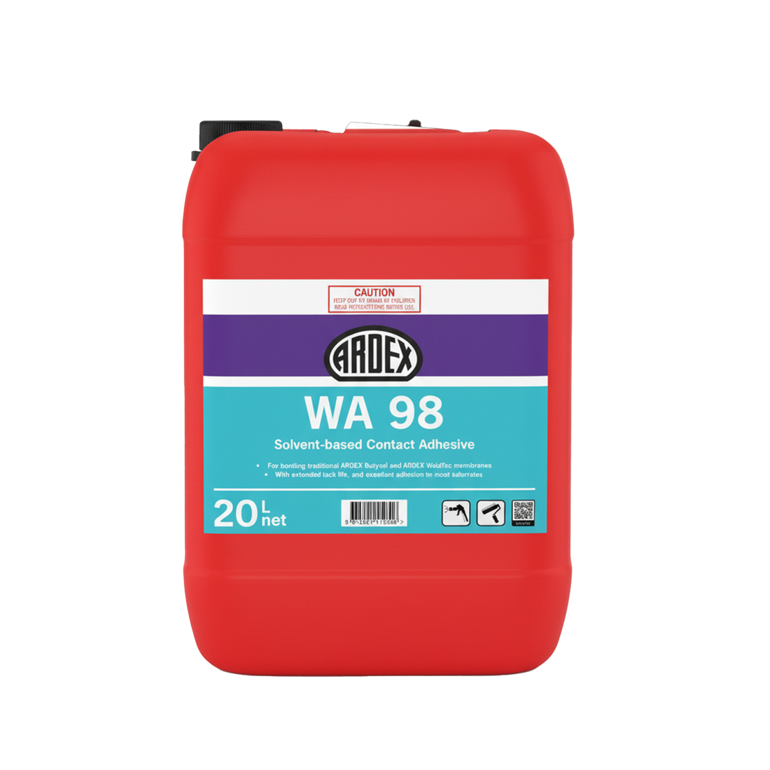 ARDEX WA 98 20L solvent-based contact adhesive in red jerrycan for wood & flooring.