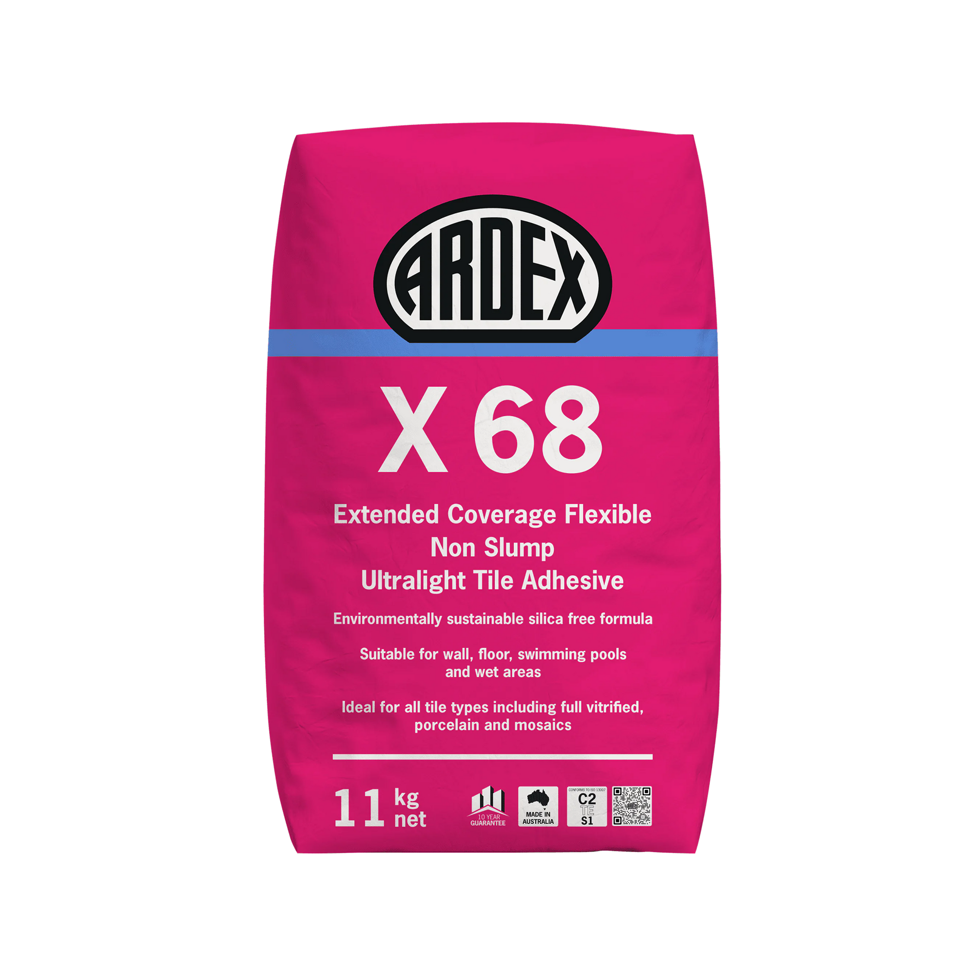 ARDEX X68 11kg flexible non-slump ultra light tile adhesive for walls, floors, pools & wet areas
