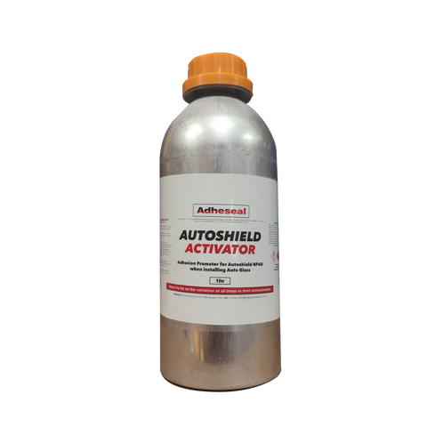 Adheseal Autoshield Activator silver canister orange cap: clear autoglass primer promotes secure PU bonding to glass & lac...