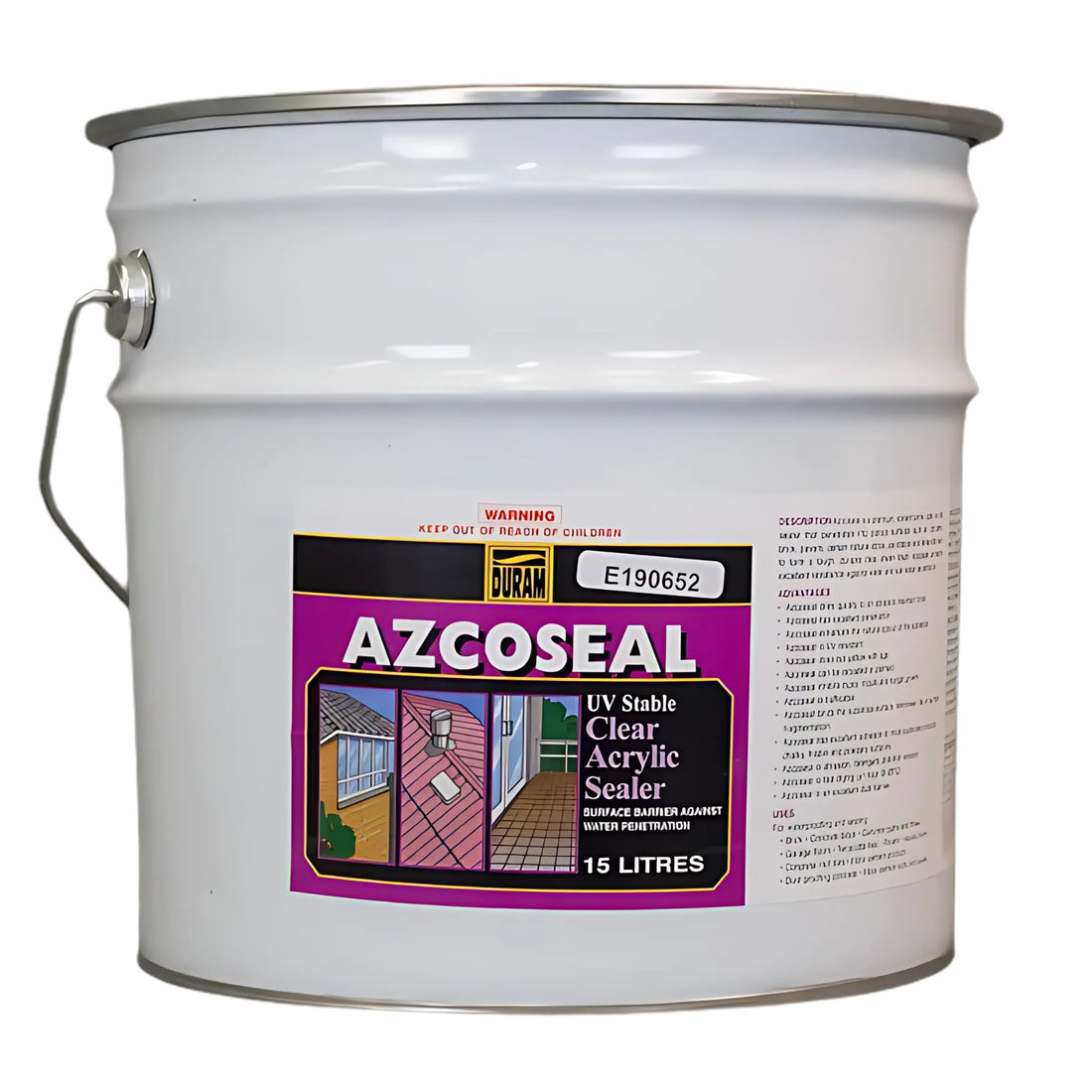 Duram Azcoseal 15L drum, clear acrylic sealer. Primes porous masonry for waterproofing membranes, creates resilient barrier.