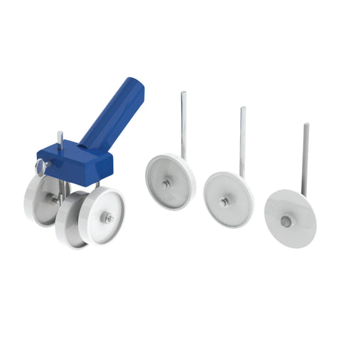 Blue 640-4 backer rod installer: epoxy handle, 4 white wheels for precise foam insertion in pavement joints before sealant...