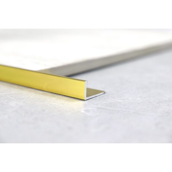 B.A.T Bright Gold 10 mm aluminium L-shaped tile angle, 3 m length