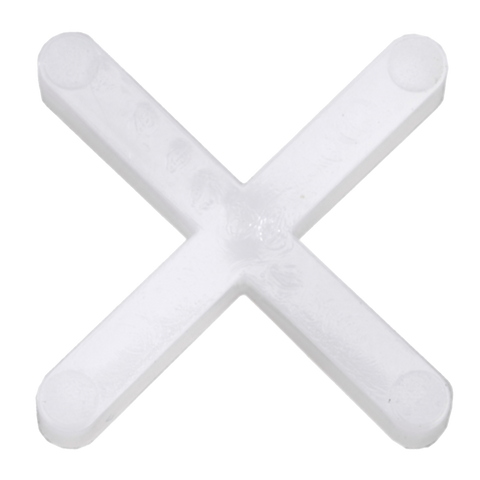 White polypropylene tile crosses for precise 1.5-3mm grout spacing in wall tile adhesive applications.
