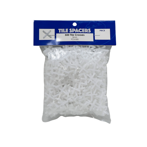 Pack of 500 BAT Trims white polypropylene tile crosses spacers for even grout spacing in wall tile adhesive applications.