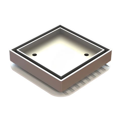 100x100mm Square Bermuda Lowline Megaflex floor waste: brass grate on flexible ABS base for flush tiled wet areas over wat...