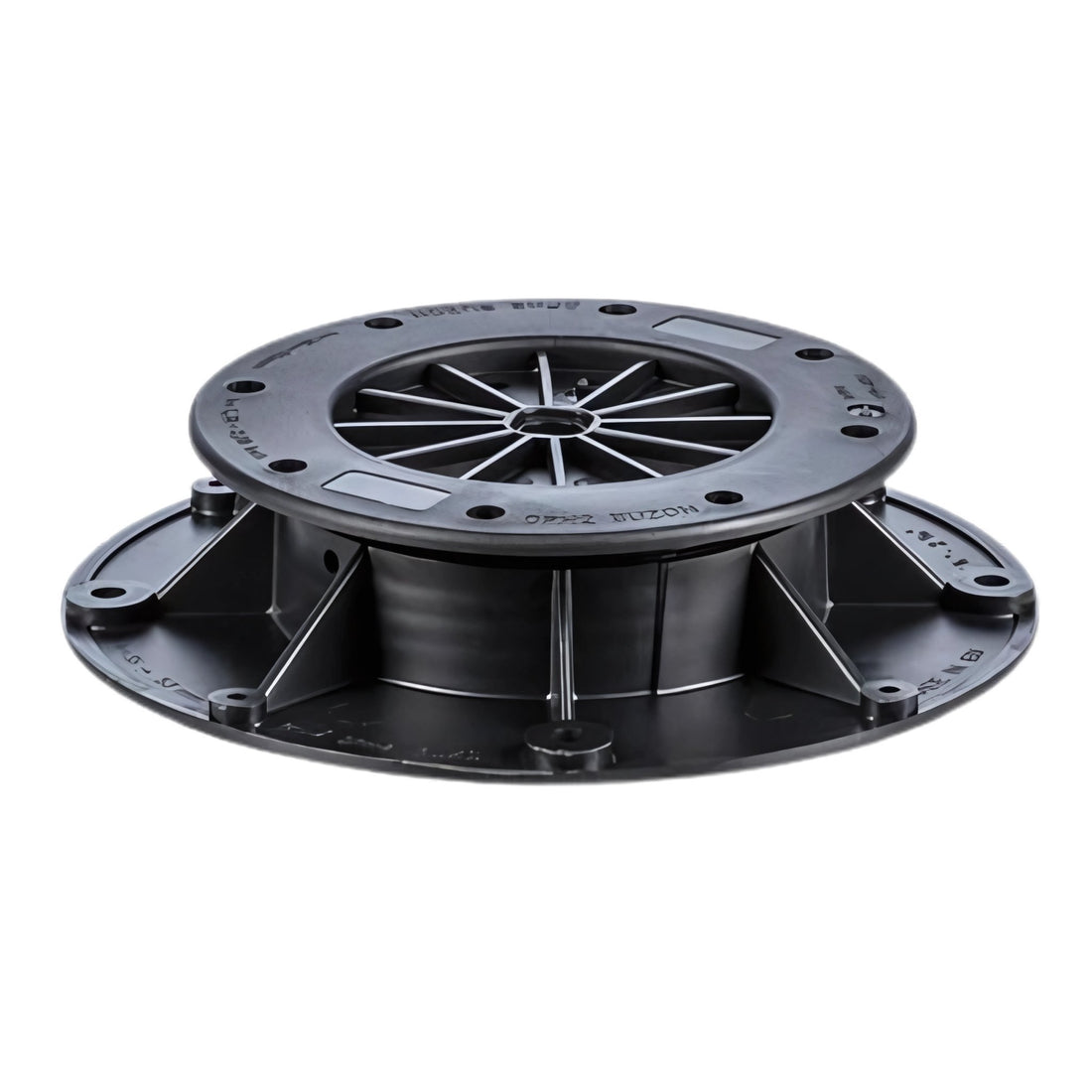 Buzon DPH-2 adjustable pedestal (35-53mm), 150mm ribbed top, 200mm base in recycled PP for stable decking support.