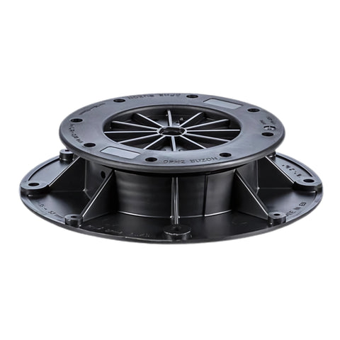 Buzon DPH-2 adjustable pedestal (35-53mm), 150mm ribbed top, 200mm base in recycled PP for stable decking support.