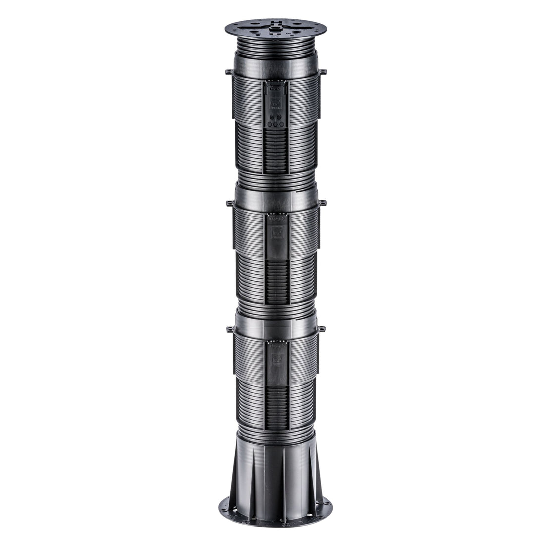 Heavy-duty ribbed stainless steel column with multi-section flanges and mounting base, industrial support post