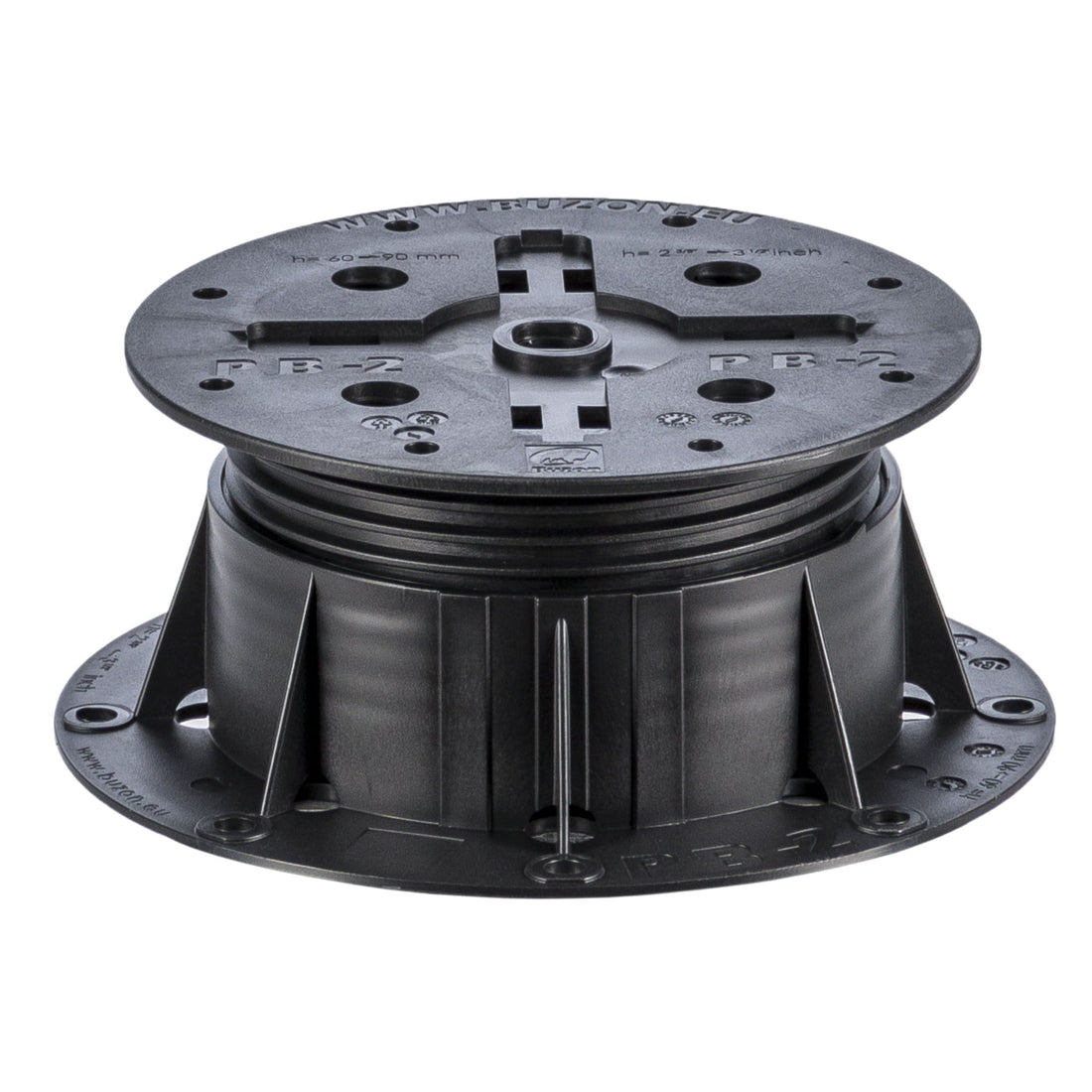 Black adjustable deck pedestal TBR-2 DRY-2, 240x240mm square head, 20-160mm height for pavers & tiles