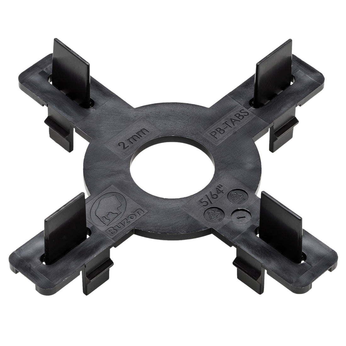 Black PB-TABS PB7 5/16" pipe positioning clip, 2mm thick cross design with 4 flexible locking tabs