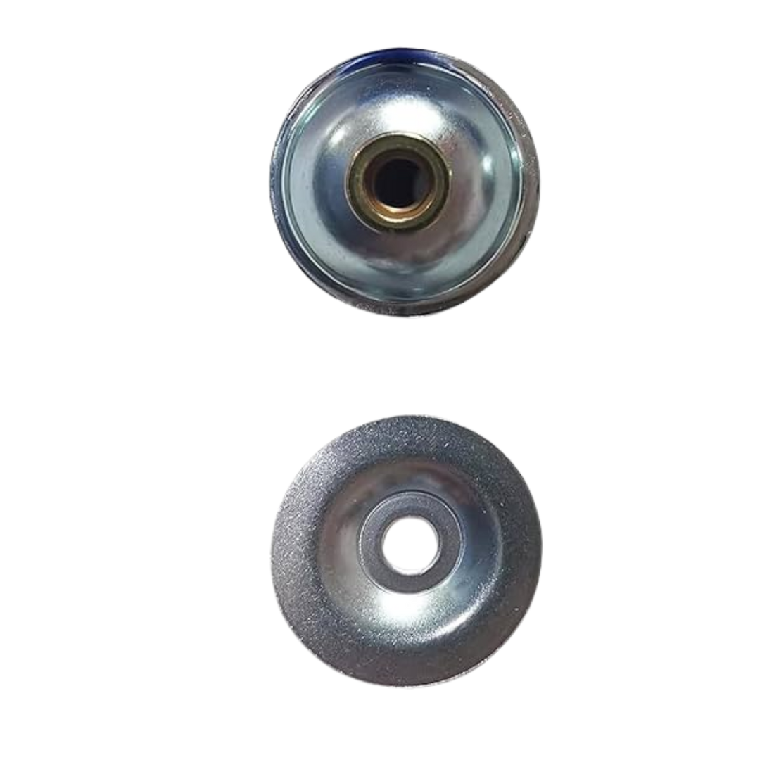 Dished metal plunger for Adheseal M8504 caulking gun, ensures smooth dispensing of polyurethane sealant for joint sealing.