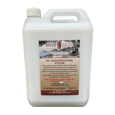 Enviro Pacific EP Waterproofing System 20L: penetrating sealer densifies concrete/masonry, waterproofs internally, prevent...