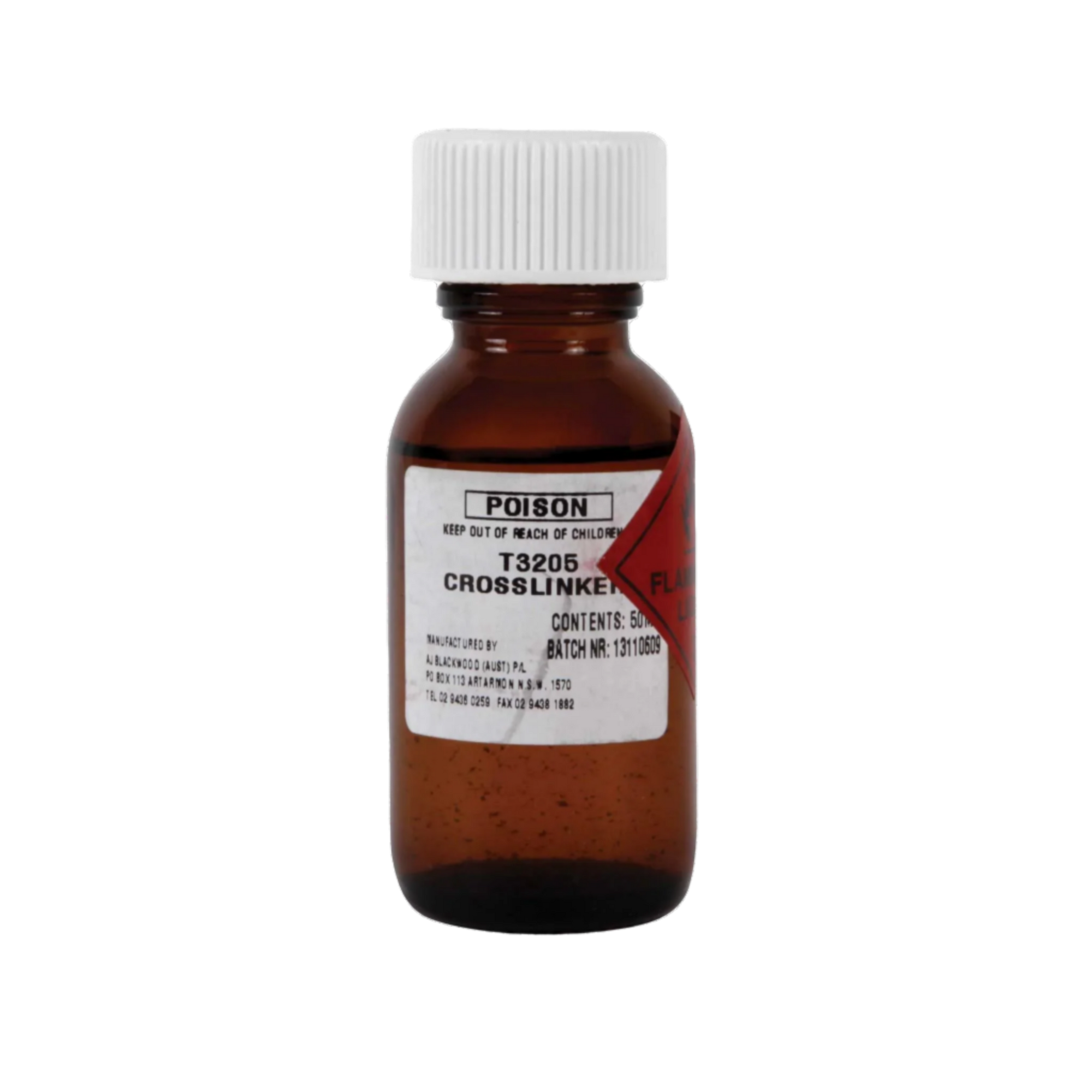 Everbond 2P Crosslinker amber bottle: isocyanate additive boosts heat resistance, bond strength in rubber contact adhesives.