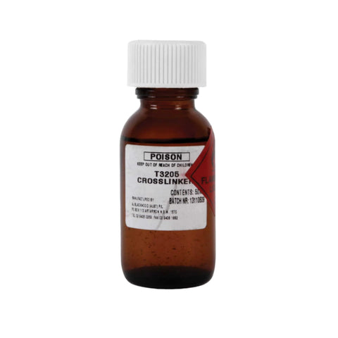 Everbond 2P Crosslinker amber bottle: isocyanate additive boosts heat resistance, bond strength in rubber contact adhesives.