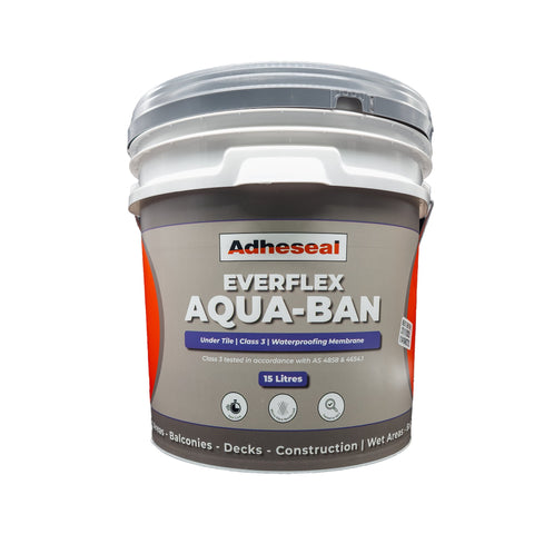 Everflex Aqua-Ban 15L SBR waterproofing membrane pail by Adheseal, AS 4858 Class III certified for under-tile bathroom & b...