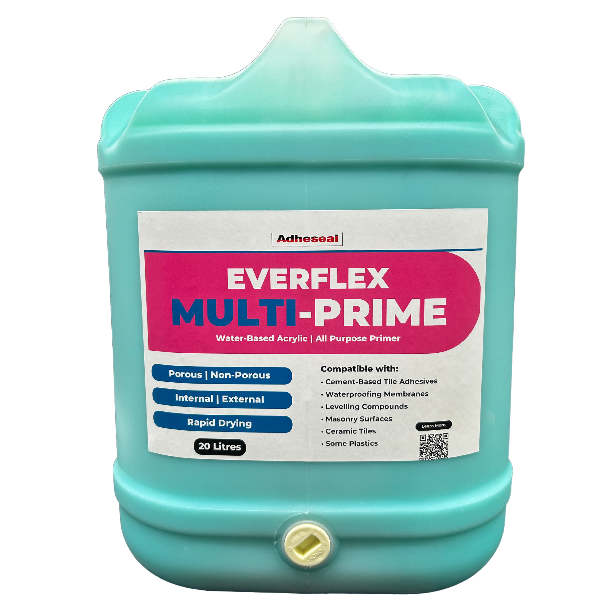 20L Everflex Multi-Prime water-based acrylic primer by Adheseal, enhances adhesion on porous/non-porous substrates for wat...