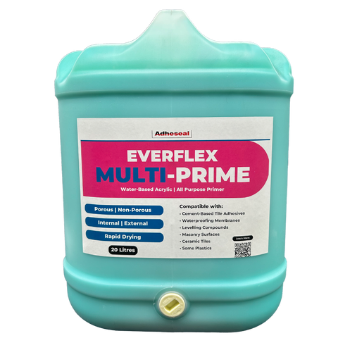 20L Everflex Multi-Prime water-based acrylic primer by Adheseal, enhances adhesion on porous/non-porous substrates for wat...