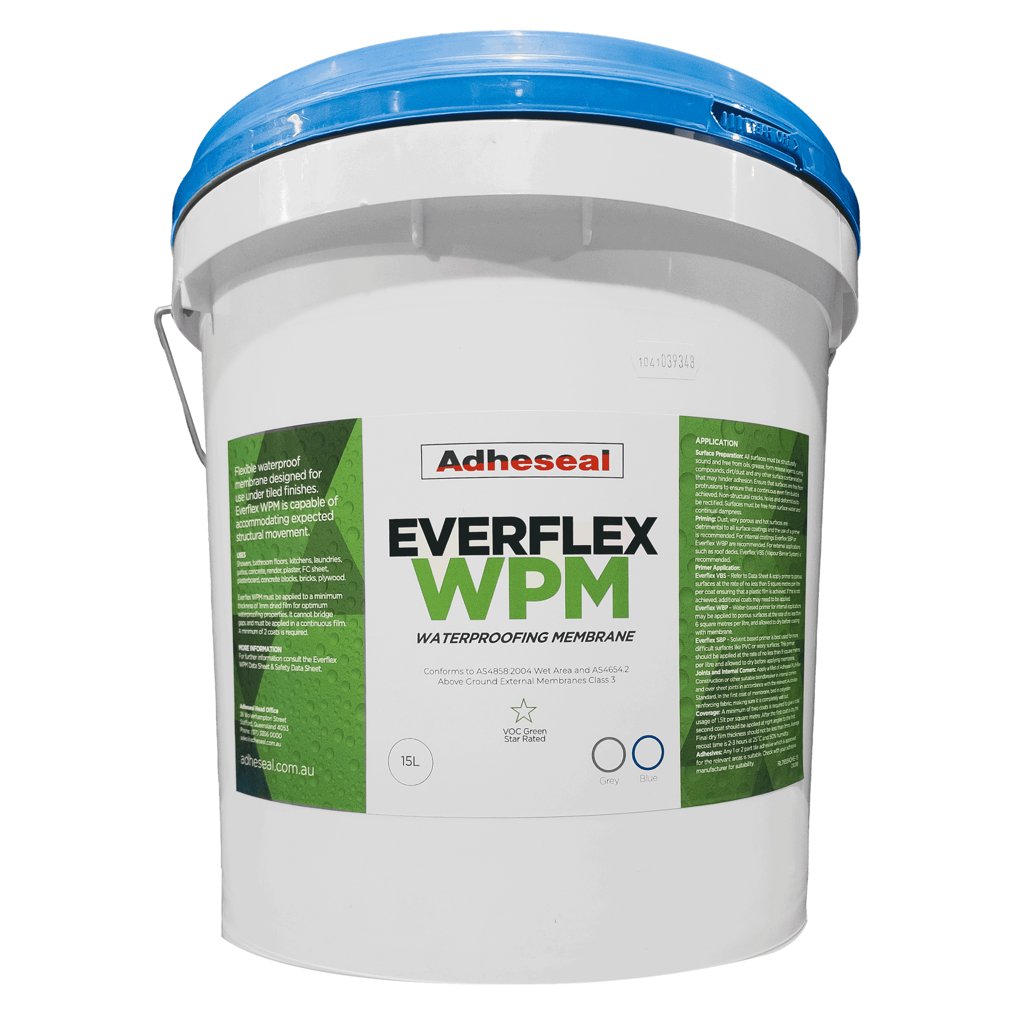 5L Adheseal Everflex WPM pail, Class 3 fibre-reinforced waterproofing membrane for wet areas, balconies, decks prior to ti...