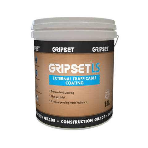 15L Gripset LS pail: solvent-free non-slip trafficable coating over waterproofing membranes for UV-stable roofs, balconies.