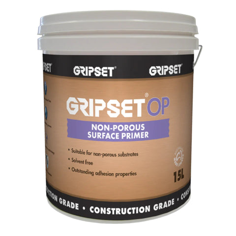 15L Gripset OP solvent-free primer pail primes non-porous substrates for secure bond with waterproofing membranes, tile ad...