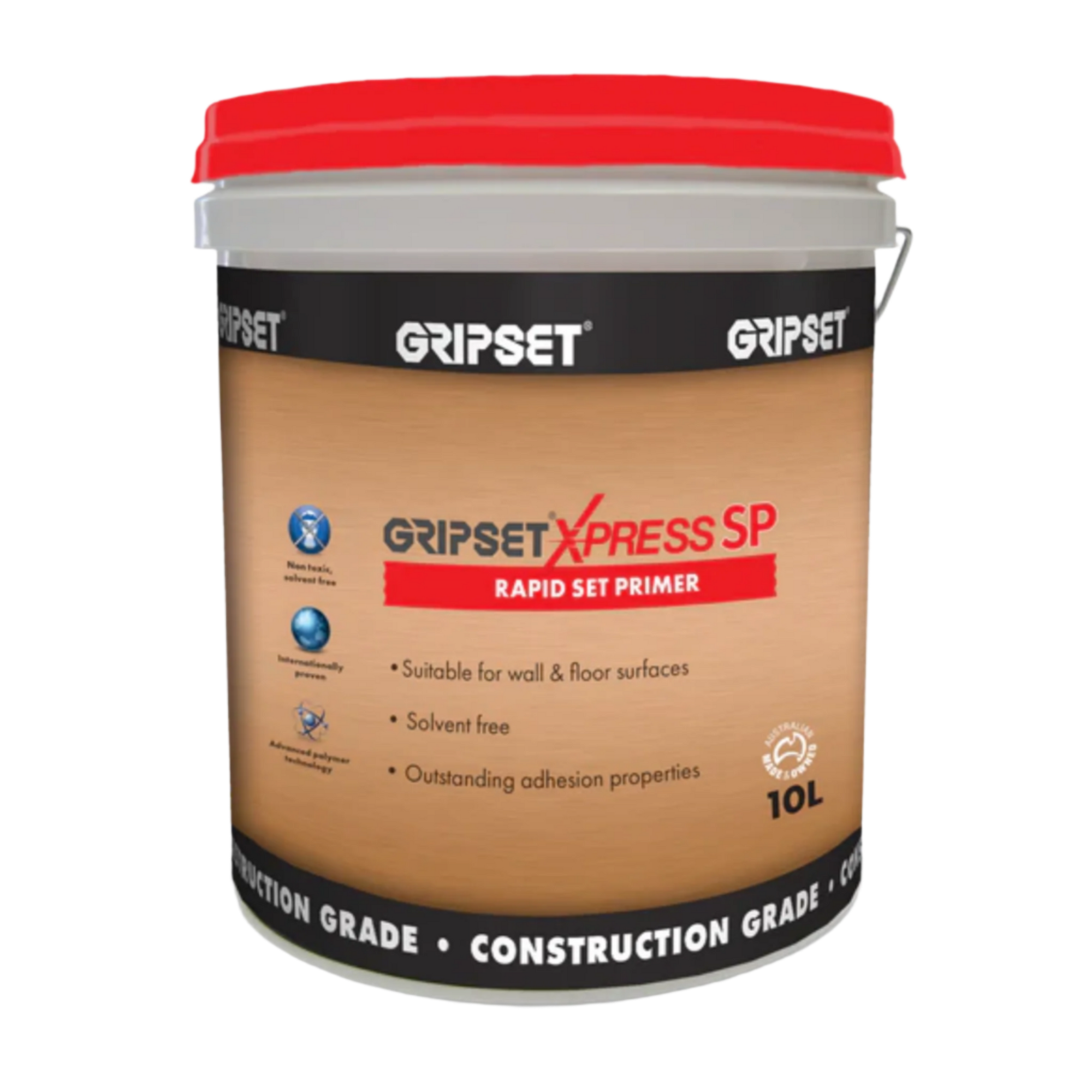 Gripset Xpress SP 10L rapid primer pail primes non-porous surfaces for secure waterproofing membrane adhesion.